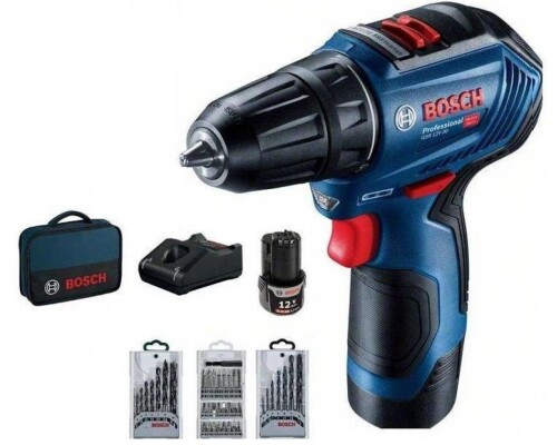 AKU vrtací šroubovák Bosch GSR 12V-30, 2x2,0Ah, taška + příslušenství Bosch profi06019G9001