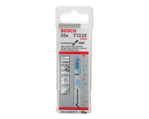 Pilový list HSS na kov přímočaré pily Progressor Metal T 123 X (25ks) Bosch profi2608638474