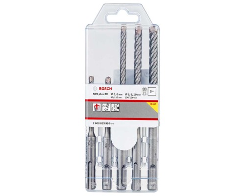 Sada čtyřbřitých příklepových vrtáků SDS-Plus 5X, 5-10mm (5ks) Bosch profi2608833910