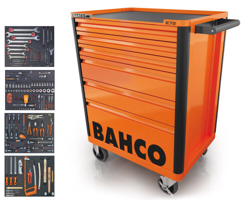Mobilní dílenský vozík Bahco E72, 6 zásuvek, oranžový + 177ks nářadí Bahco1472K6/S1
