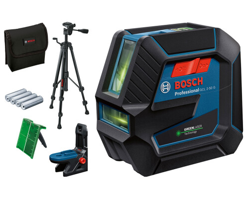 Stavební křížový zelený laser Bosch GLL 2-50 G + držák RM10 + stativ BT 150 Bosch profi0601066M01