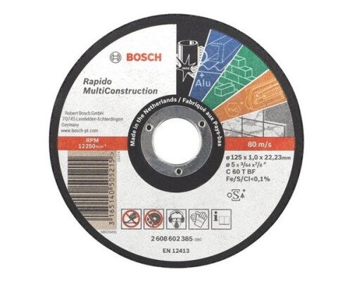 řezný kotouč, RAPIDO MultiConstruction, BOSCH, 125x1,0mm Bosch profi2608602385